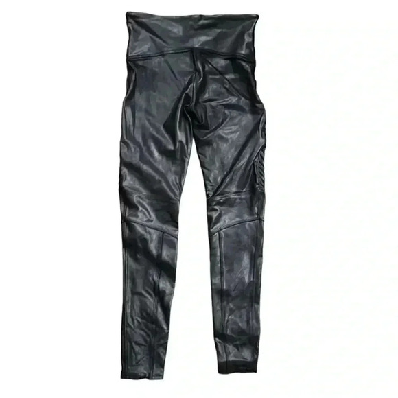 Spanx Women Faux Leather Moto Leggings Black Skinny Legs Pull On Size L - Picture 10 of 16